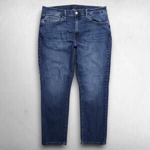 Lucky Brand 410 Athletic Straight Jeans Whiskers Faded Stretch Men 36/30 Blue